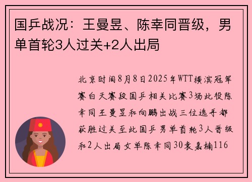 国乒战况：王曼昱、陈幸同晋级，男单首轮3人过关+2人出局